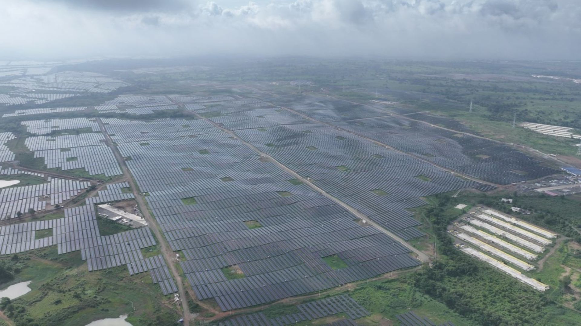 Aerial view of large solar farm