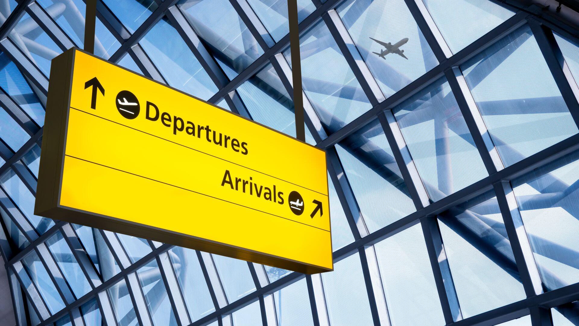 Departures and arrivals sign at airport