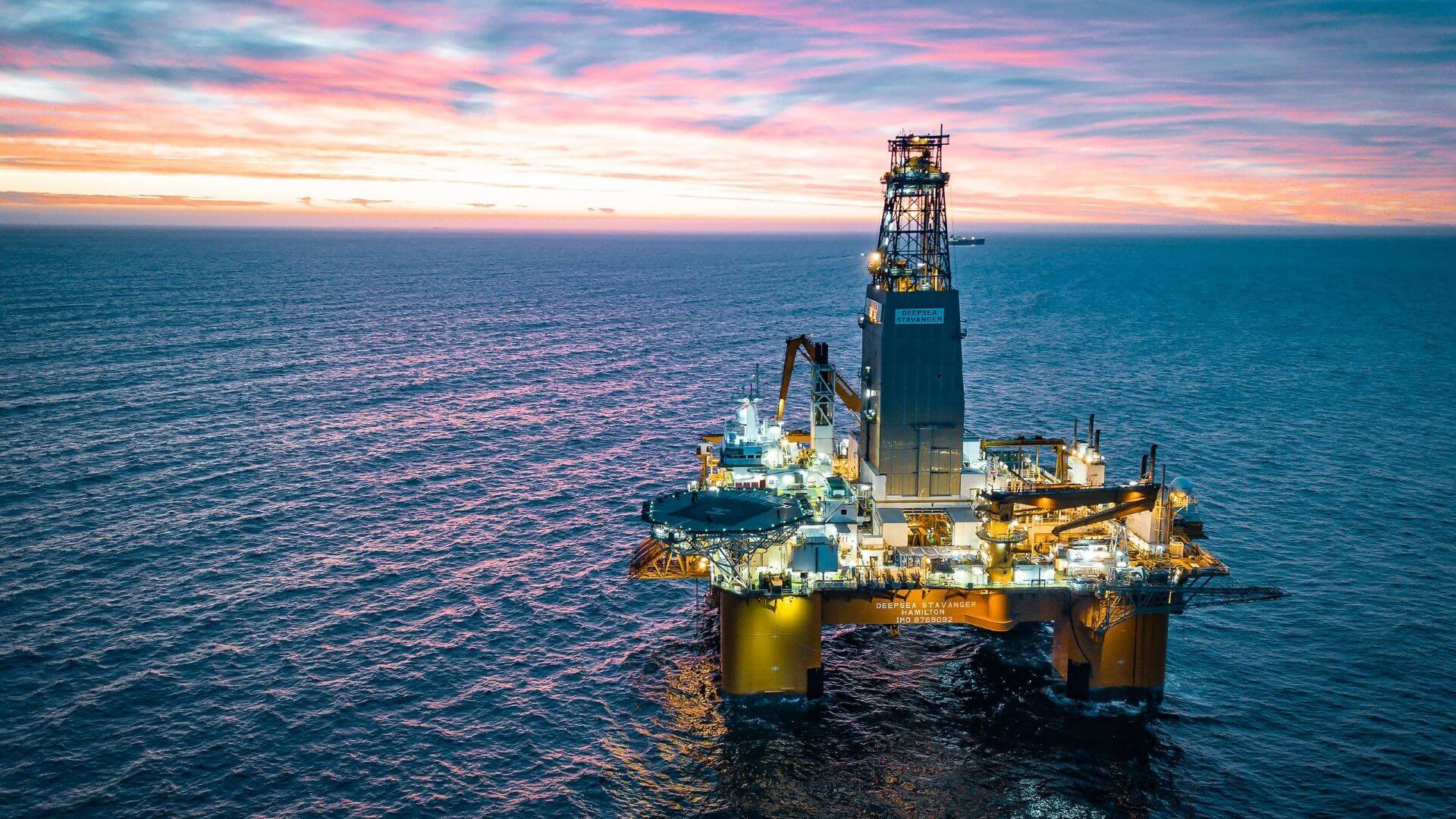 Offshore platform at sunset