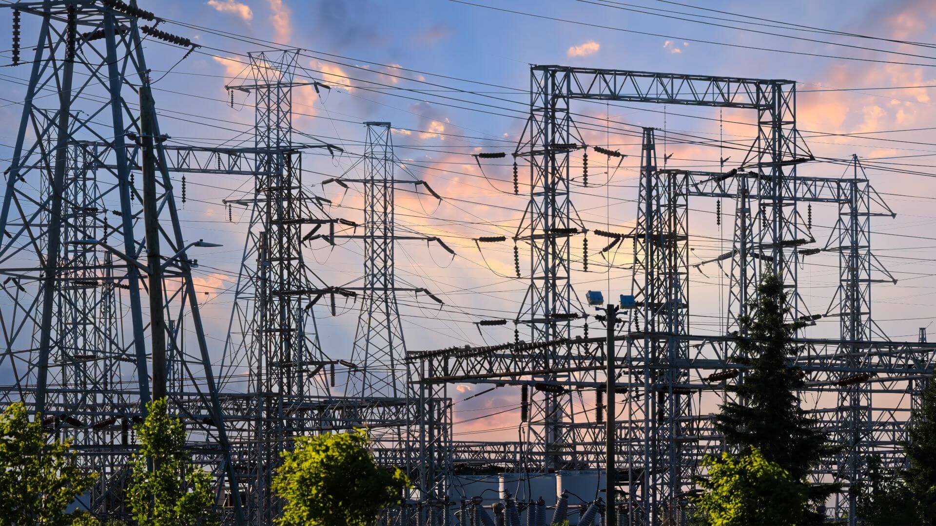 Group of electricity pylons