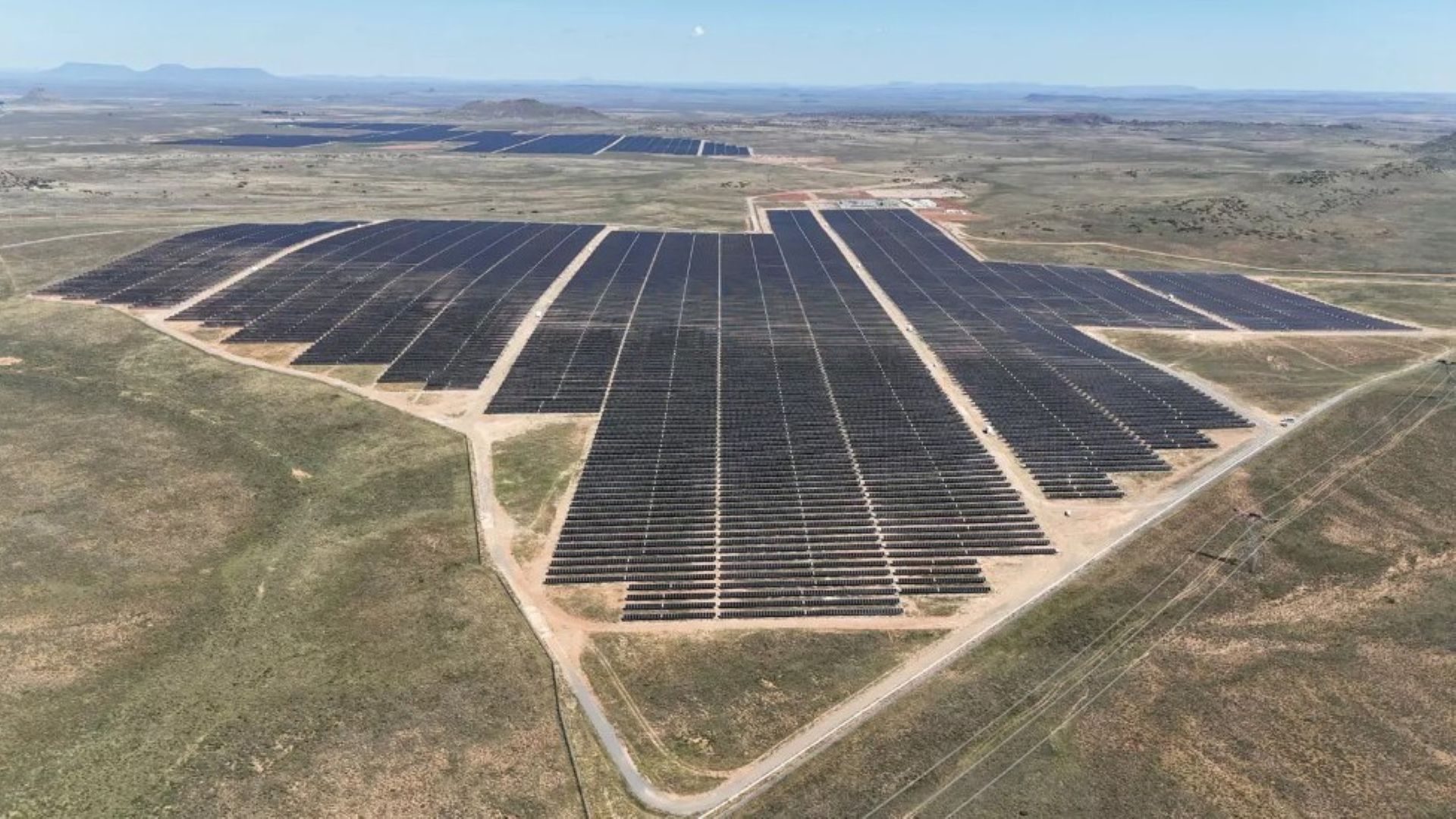 Aerial view of large solar farm